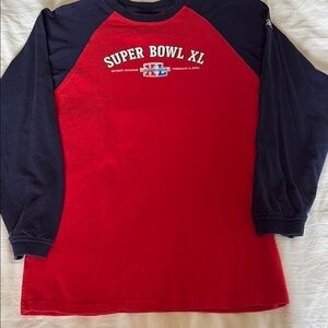 Reebok Super Bowl XL Detroit 2006 Red and Navy Long Sleeve Shirt EUC